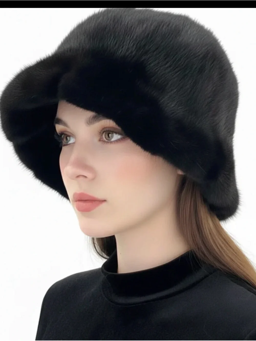 Black Fur Bucket Hat - Women's Winter Accessory One size